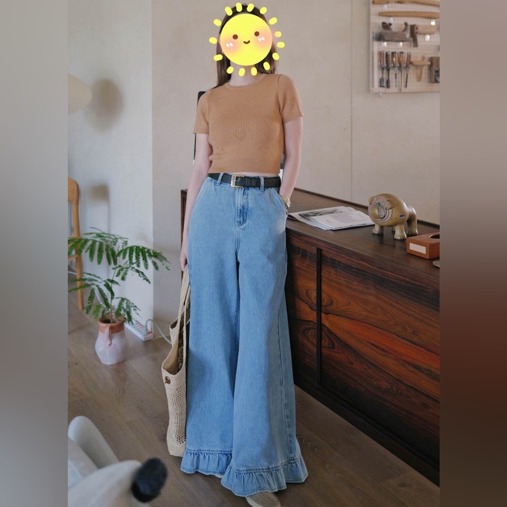 NWT Maison Marguerite Ruffle Denim Pants - XS